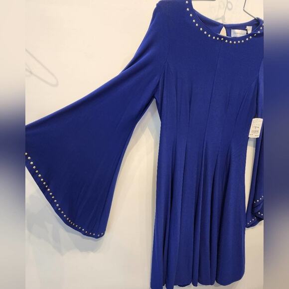 Emma & Michele New Blue Stretch Dress Bell Sleeves Party Dress Size M - Picture 4 of 13